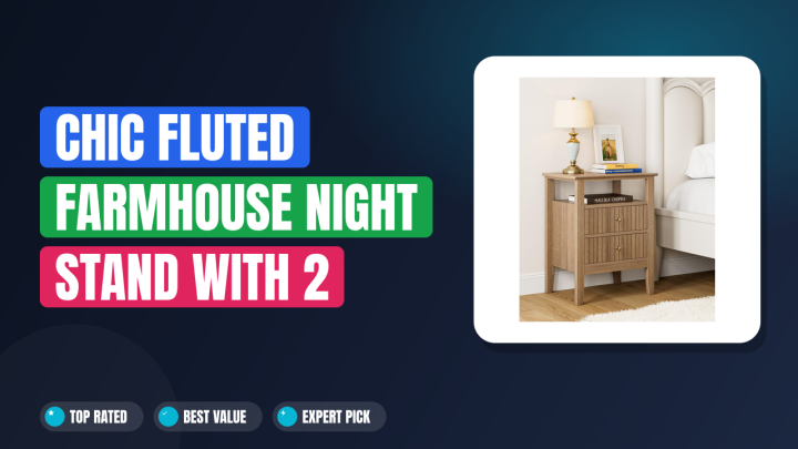 Chic Fluted Farmhouse Night Stand with 2 Drawers