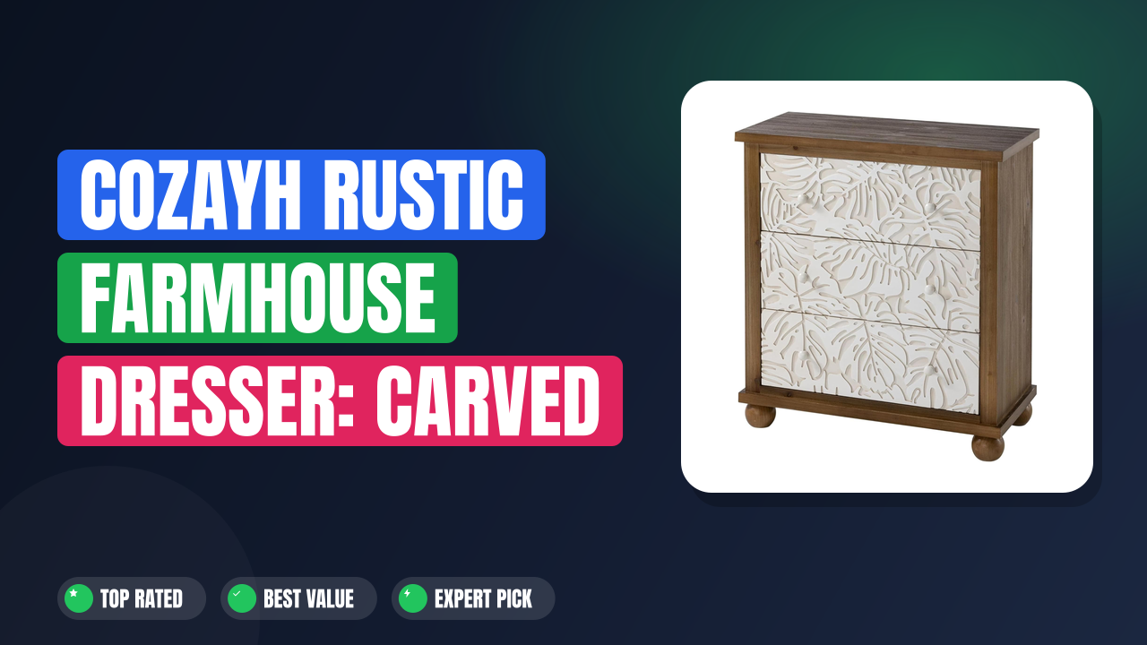 COZAYH Rustic Farmhouse Dresser: Carved Leaf Design